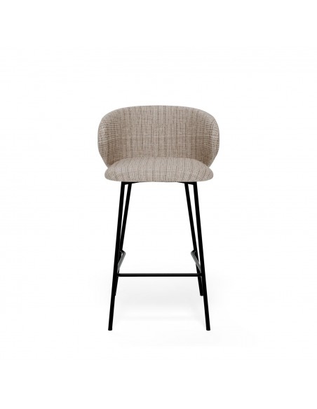 Banqueta MINNA de 65 cm, em tecido Bora e metal preto.