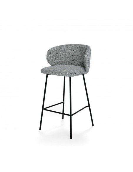 Banqueta MINNA de 65 cm, em tecido Bora e metal preto.