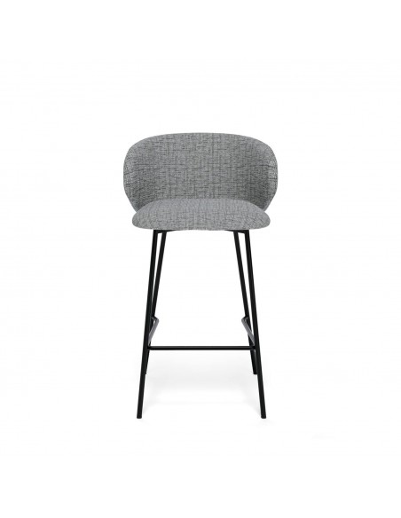 Banqueta MINNA de 65 cm, em tecido Bora e metal preto.