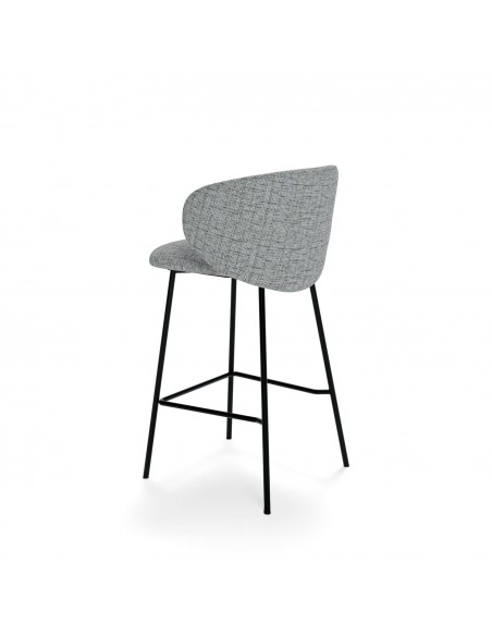 Banqueta MINNA de 65 cm, em tecido Bora e metal preto.