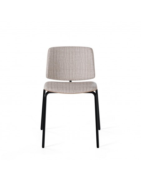 Cadeira design ROMINA Tecido cinza, encosto de madeira