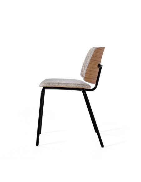 Cadeira design ROMINA Tecido cinza, encosto de madeira