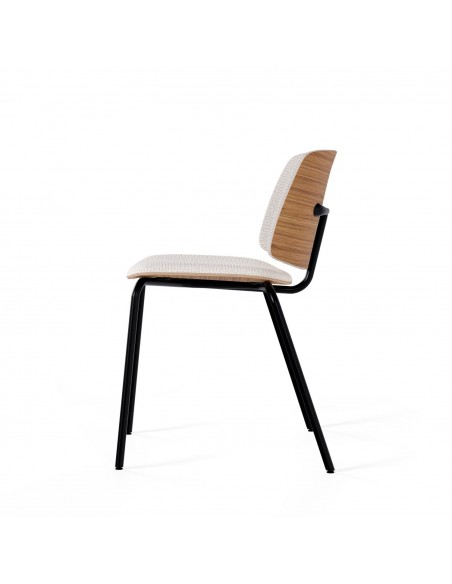 Cadeira design ROMINA Tecido cinza, encosto de madeira
