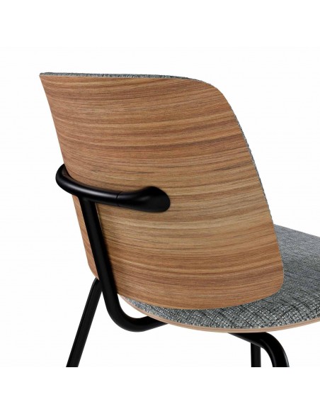 Cadeira design ROMINA Tecido cinza, encosto de madeira