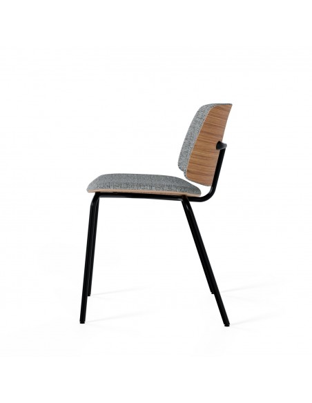Cadeira design ROMINA Tecido cinza, encosto de madeira