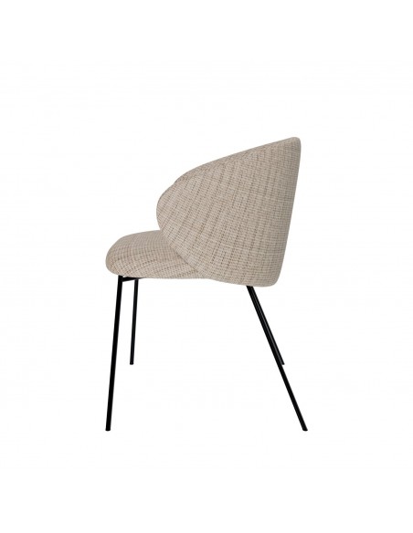 Silla de diseño con brazos MINNA tejido Bora y acero negro.