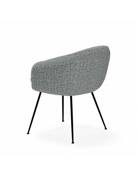 Silla de diseño con brazos LUCIA tejido Bora gris y acero negro.