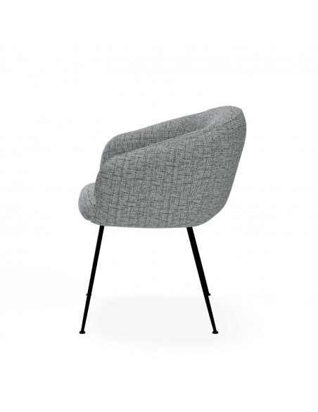 Silla de diseño con brazos LUCIA tejido Bora gris y acero negro.