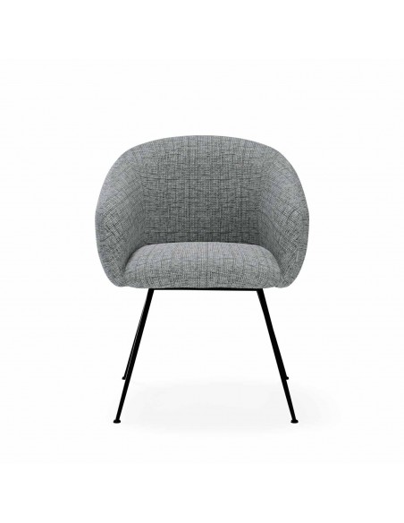 Cadeira de design com braços LUCIA Tecido Bora cinza e aço preto.