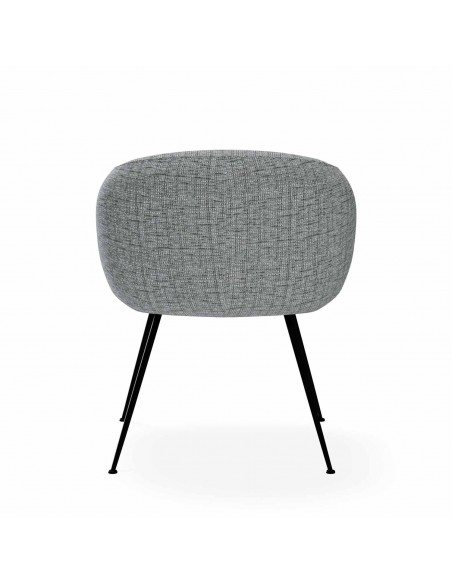 Cadeira de design com braços LUCIA Tecido Bora cinza e aço preto.