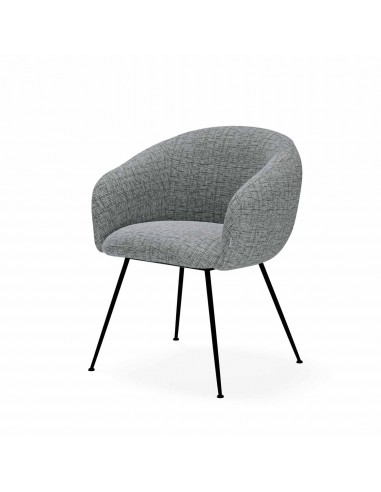 Cadeira de design com braços LUCIA Tecido Bora cinza e aço preto.