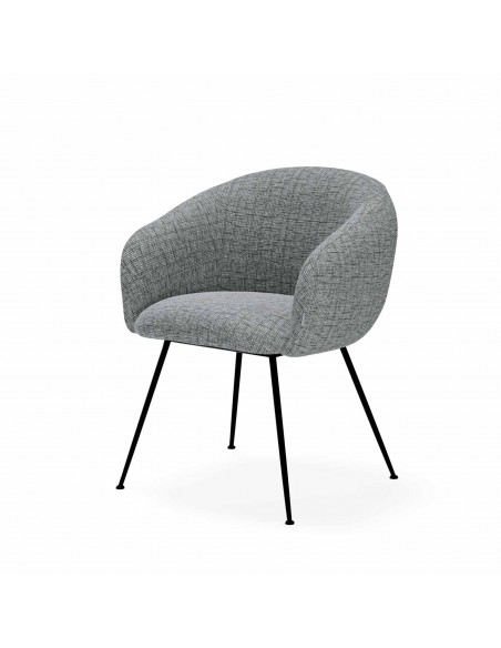 Silla de diseño con brazos LUCIA tejido Bora gris y acero negro.