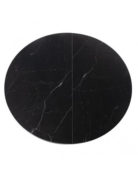Mesa extensível redonda ZURI Ø 130 (180), porcelánico e metal preto.