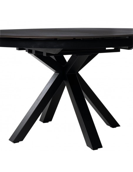 Mesa extensible redonda ZURI Ø 130 (180), porcelánico y metal negro.