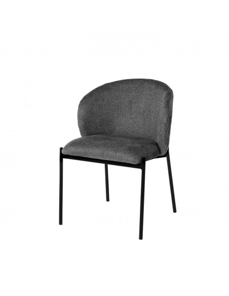 Silla de comedor FAINA tejido gris oscuro, patas metal negro.