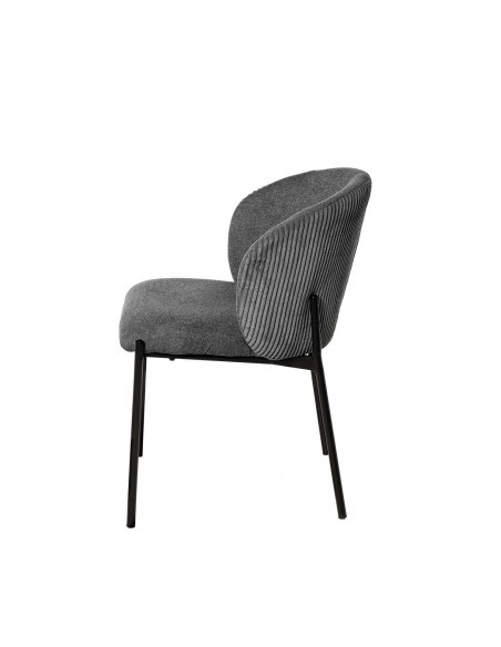 Silla de comedor FAINA tejido gris oscuro, patas metal negro.