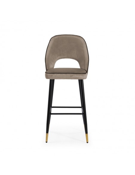 Taburete Terciopelo RAY Altura 75. Base metal negro y dorado.