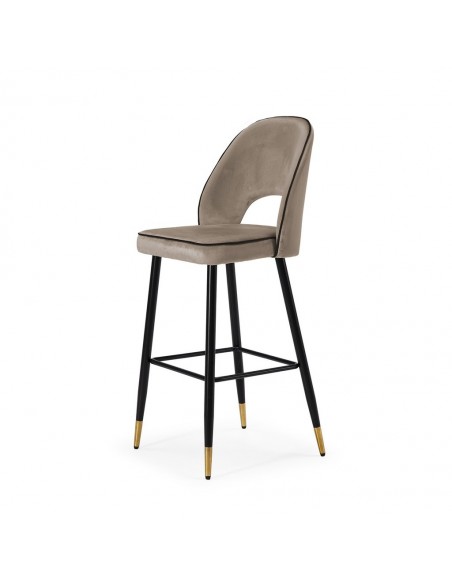 Taburete Terciopelo RAY Altura 65. Base metal negro y dorado.