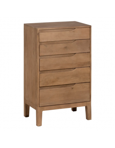 Cómoda de lineas rectas SAM 60 x 40 de madera de mango, 5 cajones