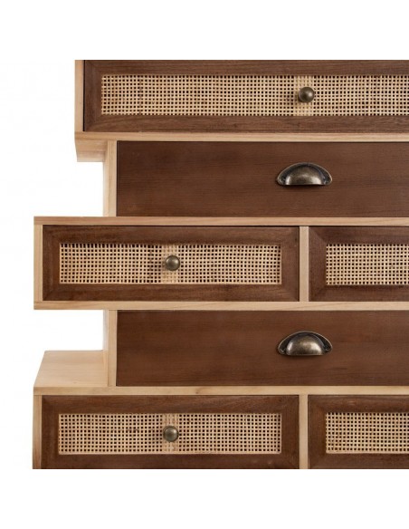 Mueble recibidor bohemio chic Sasha 80 x 94 de madera de paulonia, pino y ratán