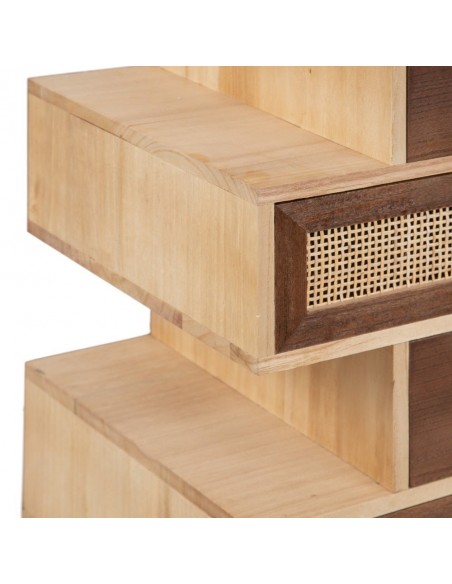 Mueble recibidor bohemio chic Sasha 80 x 94 de madera de paulonia, pino y ratán