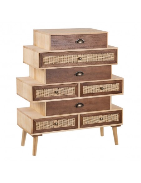 Mueble recibidor bohemio chic Sasha 80 x 94 de madera de paulonia, pino y ratán