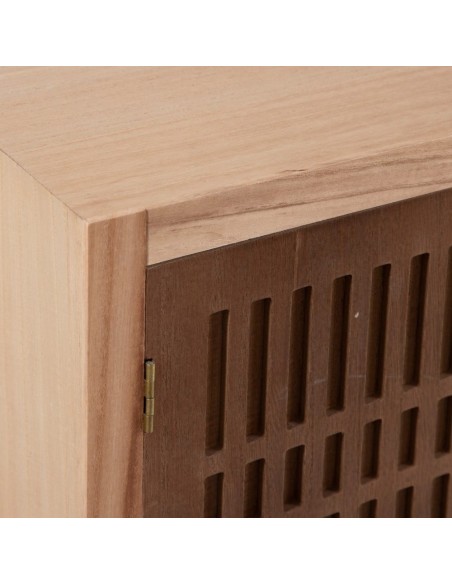 Móvel TV Sasha bohemian chic 120 x 40, madeira paulownia, pinho e rattan