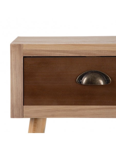 Mesa de centro boêmia chique Sasha 110 x 50, madeira paulownia, pinho e rattan