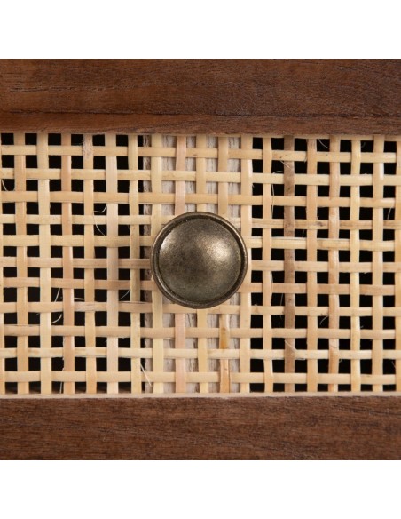 Mesa de centro bohemio chic Sasha 110 x 50, madera de paulonia, pino y ratán