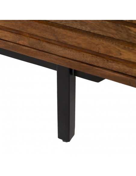 Aparador Kesia 160 x 75, 2 puertas y 3 cajones, madera de mango y acero negro