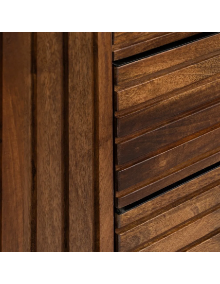 Aparador Kesia 160 x 75, 2 puertas y 3 cajones, madera de mango y acero negro