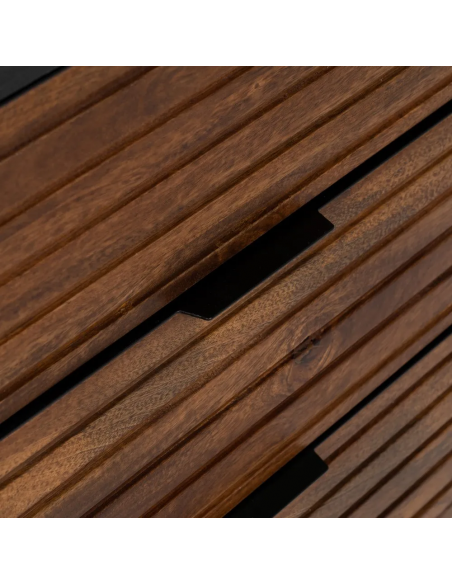 Aparador Kesia 160 x 75, 2 puertas y 3 cajones, madera de mango y acero negro