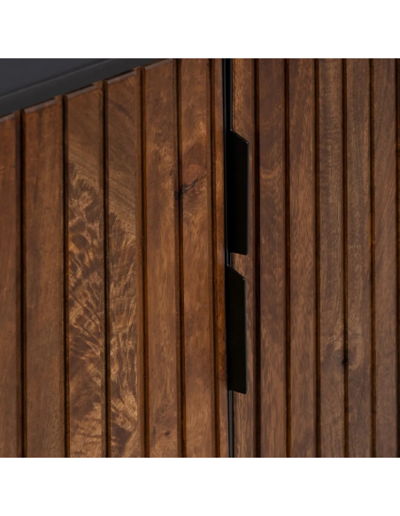 Aparador Kesia 160 x 75, 2 puertas y 3 cajones, madera de mango y acero negro