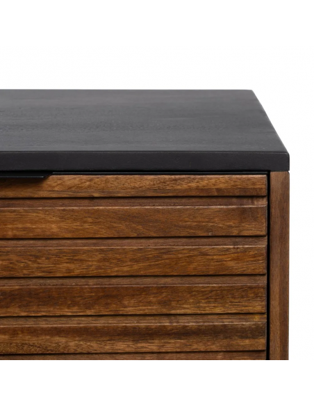 Aparador Kesia 160 x 75, 2 puertas y 3 cajones, madera de mango y acero negro