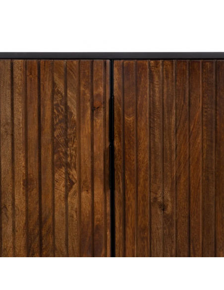 Aparador Kesia 160 x 75, 2 portas e 3 gavetas, madeira de mangueira e aço preto