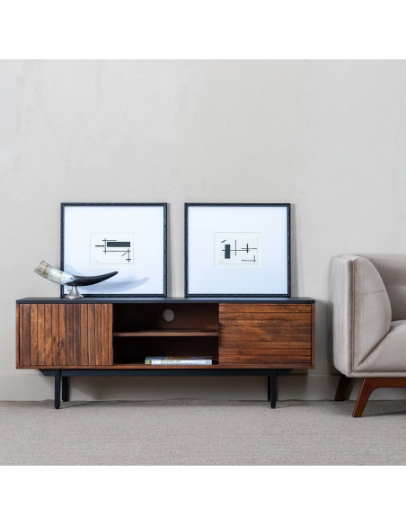 Mueble de TV Kesia 140 x 40, en madera de mango y acero negro
