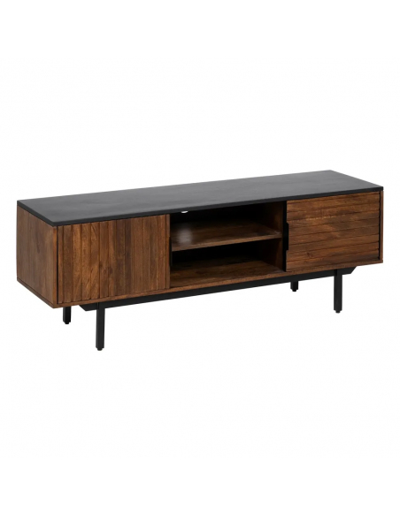 Mueble de TV Kesia 140 x 40, en madera de mango y acero negro