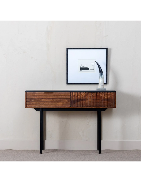 Consola Kesia 110 x 40 de madera de mango y acero negro