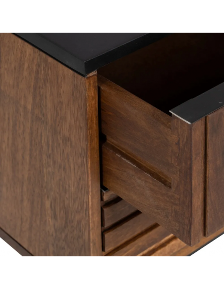 Mesa de cabeceira Kesia 40 x 50 em madeira de mangueira e aço preto