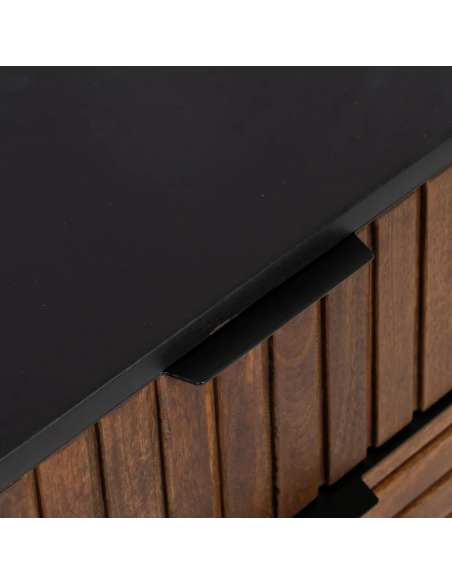 Mesa de cabeceira Kesia 40 x 50 em madeira de mangueira e aço preto