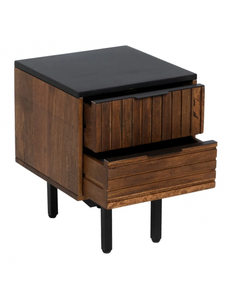 Mesita de noche Kesia 40 x 50 de madera de mango y acero negro