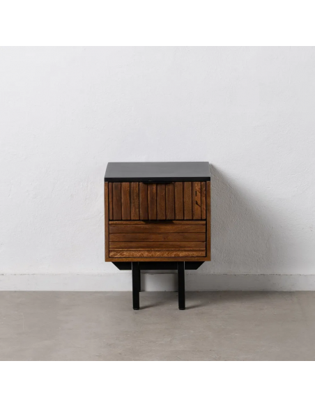 Mesa de cabeceira Kesia 40 x 50 em madeira de mangueira e aço preto