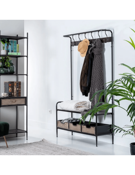 Cabide estilo industrial Brick 111 x 185, aço preto e marrom