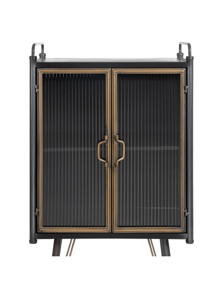 Vitrina de estilo industrial BRICK 58 x 120, metal preto e dourado