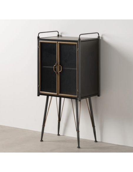 Vitrina de estilo industrial BRICK 58 x 120, metal preto e dourado