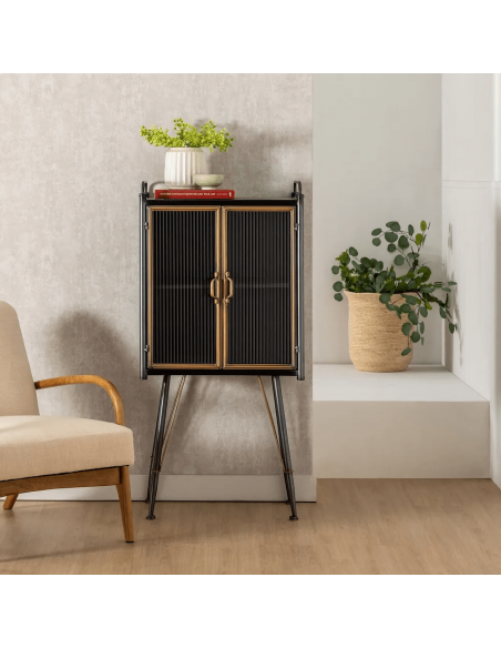 Vitrina de estilo industrial Brick 58 x 120, metal negro y oro