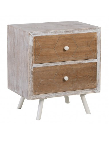 Mesa de cabeceira rústica branca Country 50 x 55, 2 gavetas de madeira