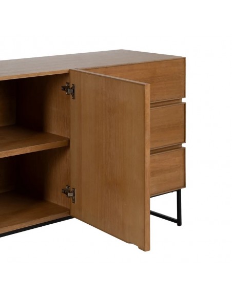 Aparador Marigni 160 x 79, 2 puertas y 3 cajones de madera y MDF en fresno