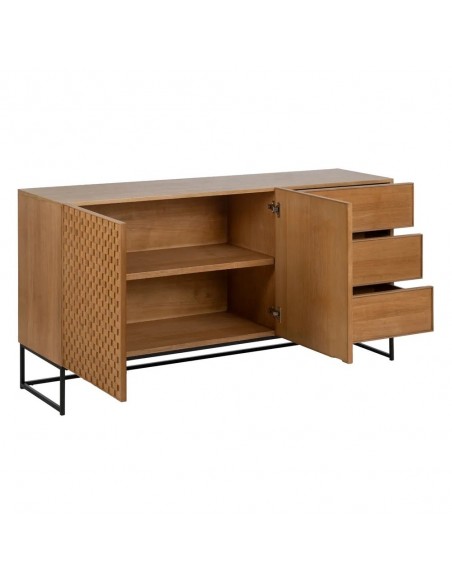 Aparador Marigni 160 x 79, 2 puertas y 3 cajones de madera y MDF en fresno