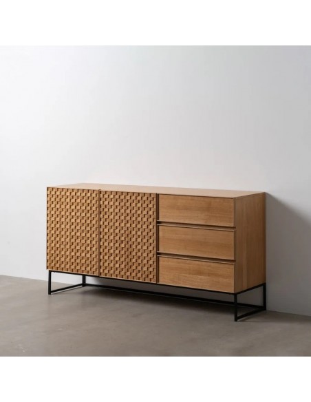 Aparador Marigni 160 x 79, 2 portas e 3 gavetas em madeira e MDF freixo